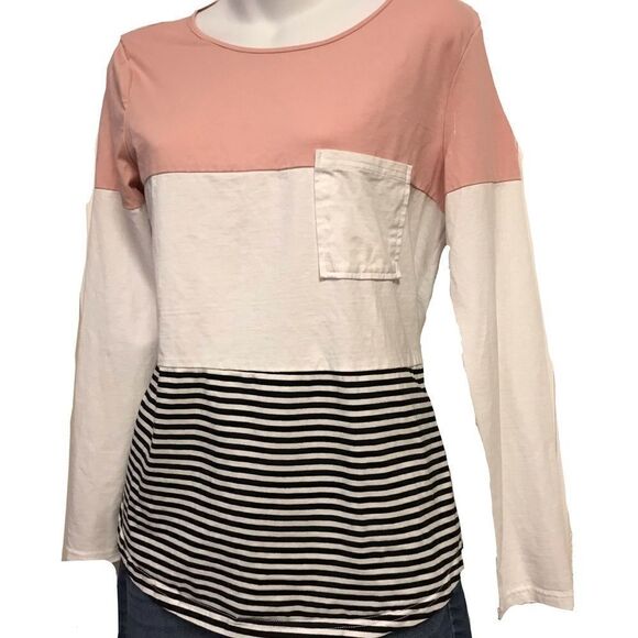 Striped Color Block Long Sleeve Tee Medium - Picture 1 of 5